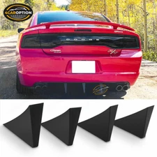 Universal Fit Rear Bumper Lip Diffuser Shark Fins Unpainted Black 4Pc - ABS