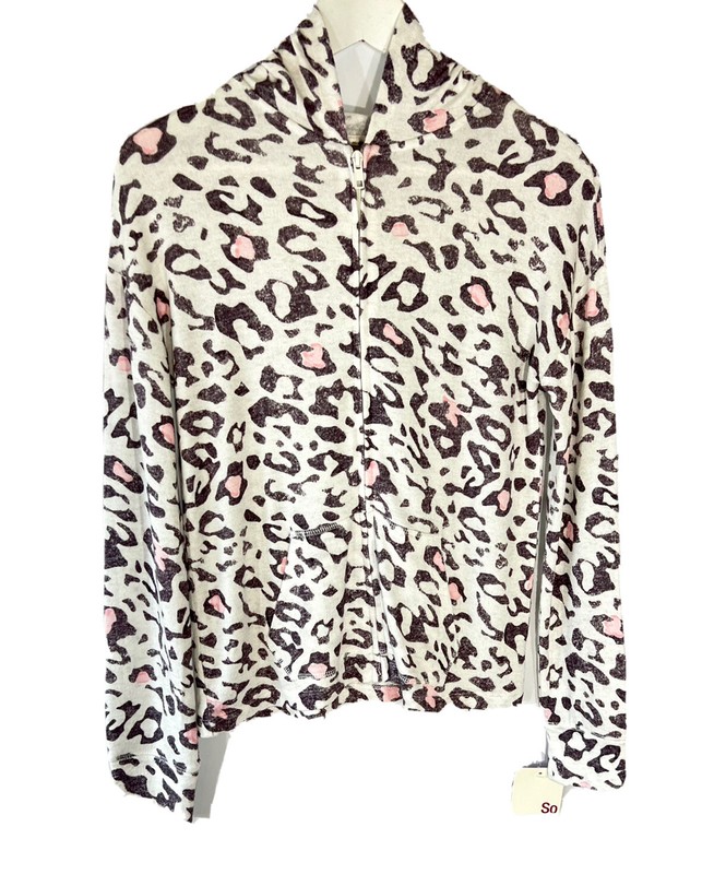 SO Girls Leopard Zip Up Hooded Sweater Size XL 14-16 New