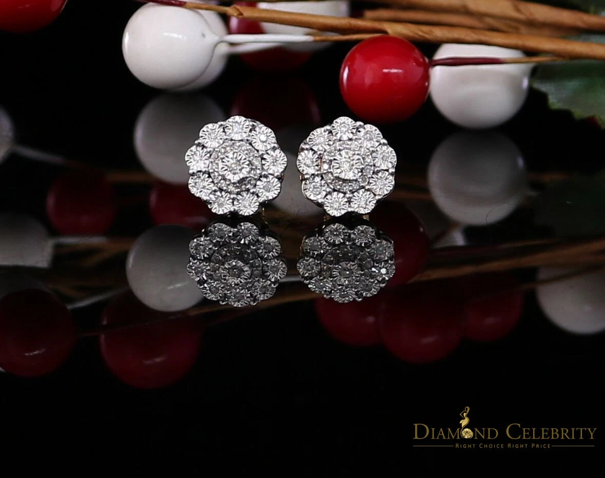 10K Real Yellow Gold with 0.20CT Real Diamonds Men s Women s stud Earrings