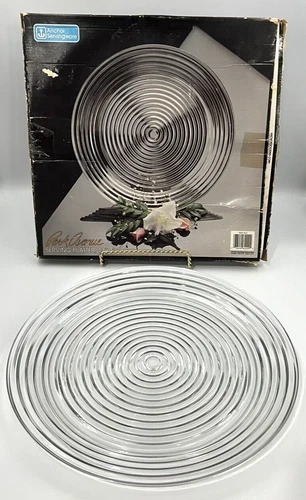 VTG 80s Anchor Hocking Park Avenue Glass Platter 13" Ribbed Round Original Box