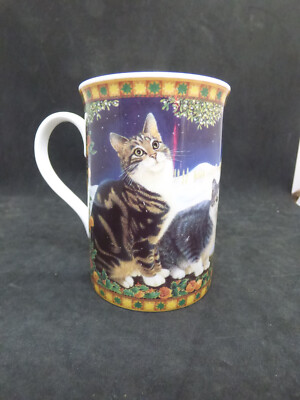 Vintage Danbury neuwertig LESLEY ANNE ELFENBEIN runder Chinabecher - Lesley's Cats # 1 sehr guter Zustand