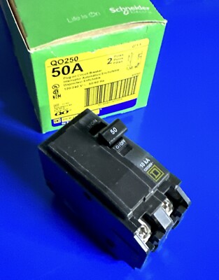 EATON BR250 2-Pole 50 Amp Type C Circuit Breaker | 120/240V, Black, For Electrical Panels