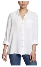 Anne Klein White Gauze Button Up Top, Blouse, Shirt, Womens 2XL 20-22, NEW