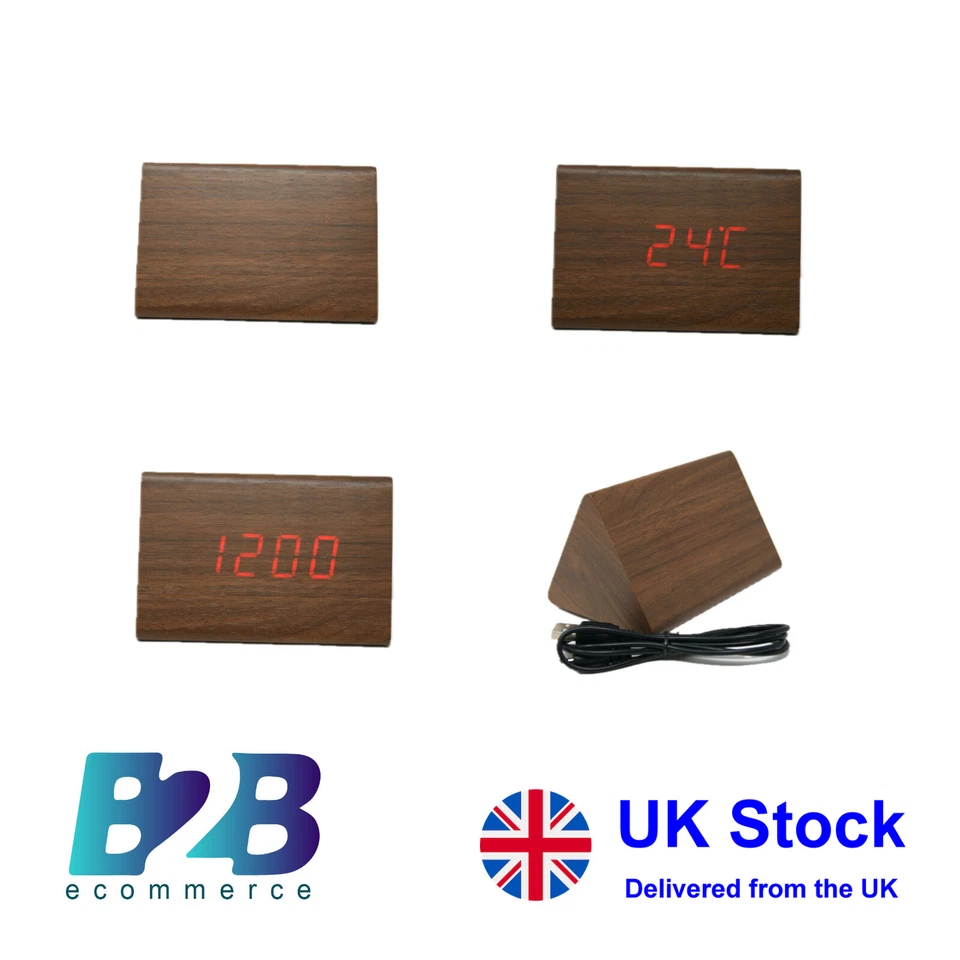 Digital Triangle Wooden Clock Alarm Desk Clock Time And Temperature Display - Image 2 of 4