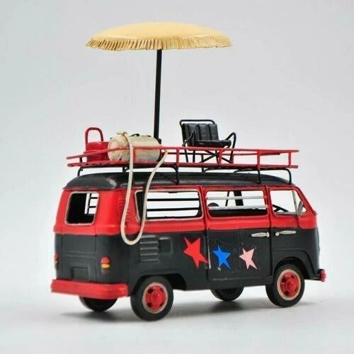Modelo de Autobús Clásico con Paraguas Hecho a Mano Antiguo Vintage Metal Artesanía Colección Foto 3 de 4