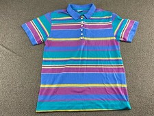 Jantzen Polo Shirt Rainbow Striped Colorful Easter Colors Colorblock Blue VTG