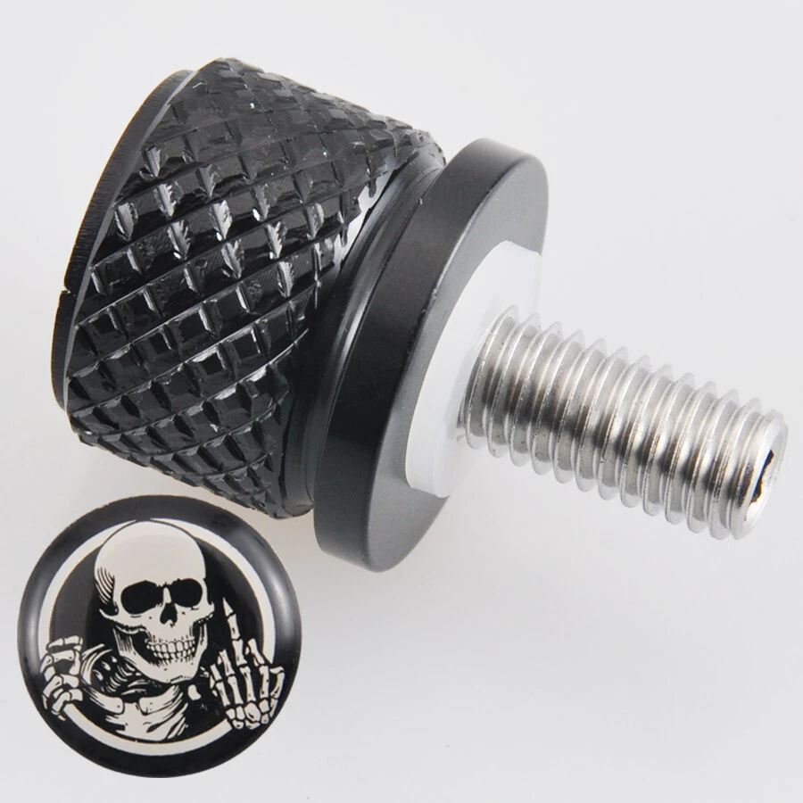 Black 8mm Rear Fender Seat Bolt Screw w/Skull Pattern for Indian Scout Models - Image 3 of 4