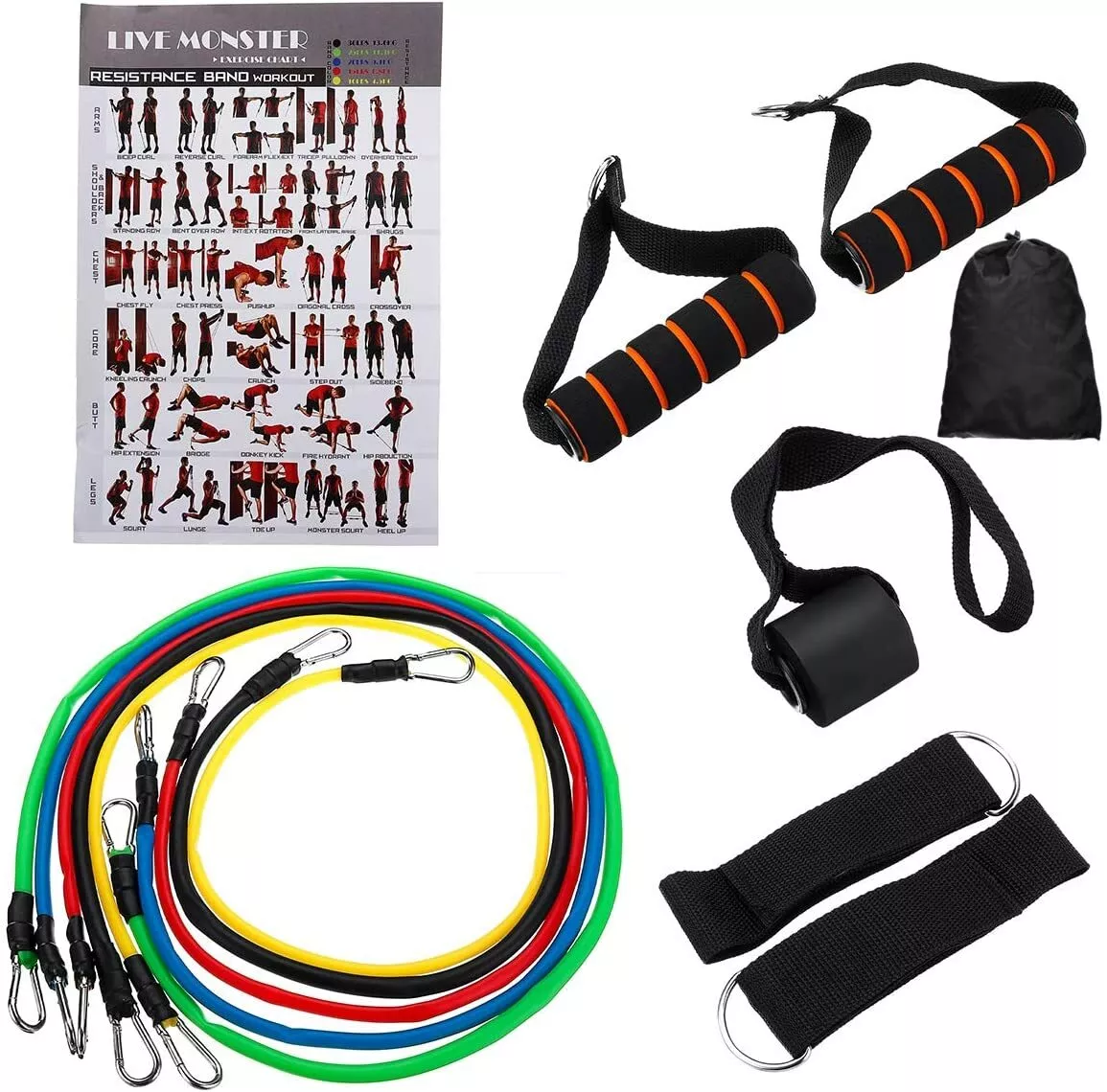 11 Piece Resistance Bands Set Elastic Work Out Band Kit for Home Fitness
