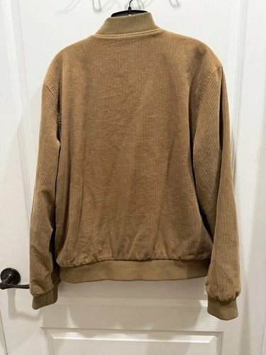 Forever 21 Men’s Brown Corduroy Bomber Jacket L Full Zip Lined Pockets Large  image 2