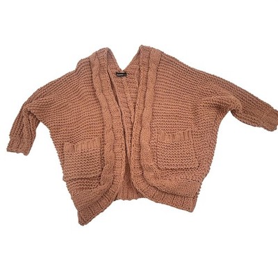 Lirvaceous Chunky Knit Cardigan Womens Small Open Front Cable Pocket