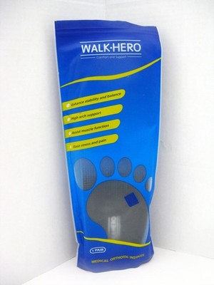 Walk Hero Medical Orthotic Insoles High Arch Support 1 Pair Size Men 15-15.5 NIP