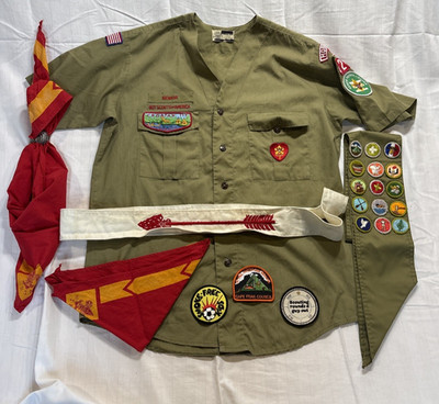 Vintage Boy Scouts of America Uniform with Patches and accessories BSA USA 1970s