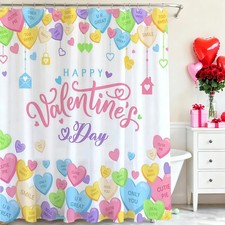 Valentines Shower Curtain Conversation Heart Bathroom Shower Curtain Valentin...