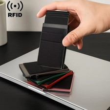 Men's RFID Credit Card Holder Thin Slim Mini Minimalist Luxury Metal Wallet ID C