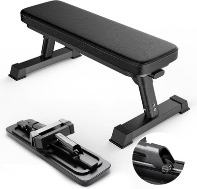 Finer Form Gym Quality Foldable Flat Bench for Multi-Purpose Weight Training and