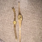 Timex/ Bulova Women’s Vintage Quartz Analog Gold Tone Rectangle Watch Arabic