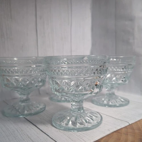 Vintage Anchor Hocking Wexford Light Blue Tint Dessert / Sherbet Cups Set Of 4