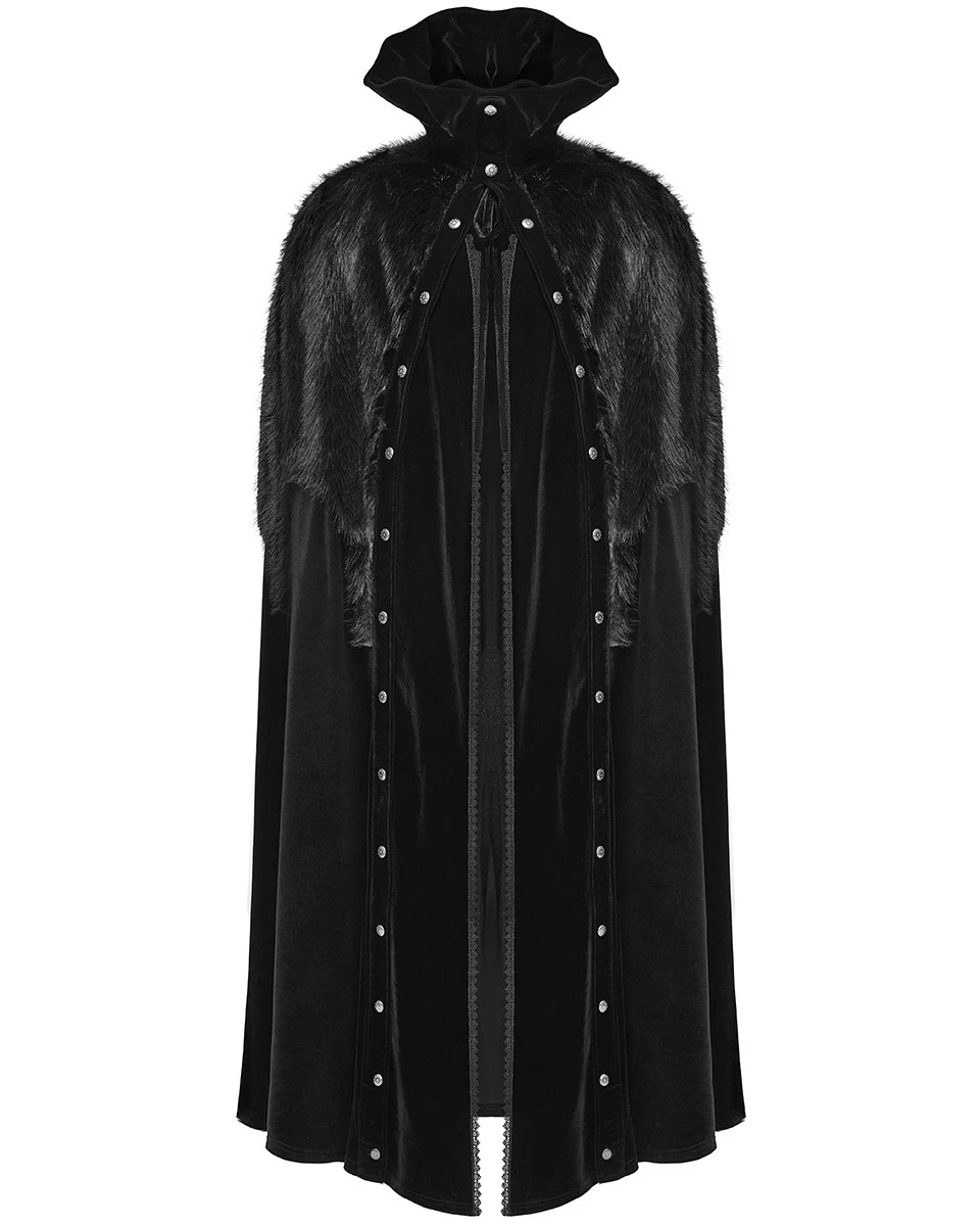 Capa de Viaje Punk Rave Para Hombres Larga Gótica Steampunk Capa Terciopelo Negro Piel Sintética