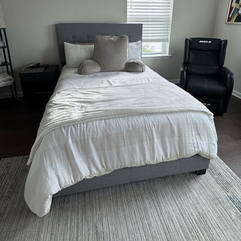 Full-Size Bed Frame, 4-Drawer Dresser, Nightstand, Gaming Chair, Full Mattress