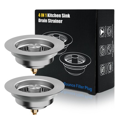 Kitchen Sink Drain Strainer, 4 in 1 All Stainless Steel Sink Strainer, Pop Up...