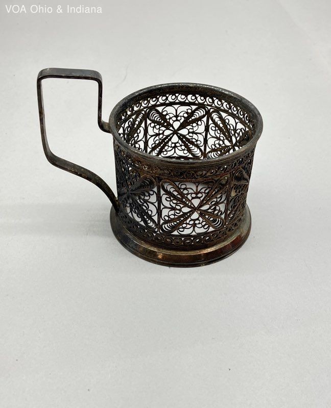 Mstera Russian Silver Plate Filigree Tea Glass Holder Podstakannik Vintage