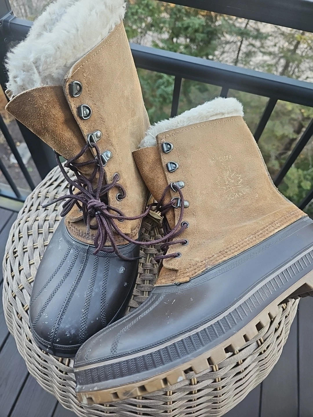 Vintage Sorel Boots Mens 12 Brown Crusader Sherpa Lined Winter Canada wool