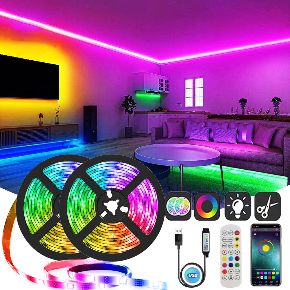 5050 SMD RGB LED Strip Lights Room TV Backlight 1ft-100ft 50ft Bluetooth  USB APP | eBay