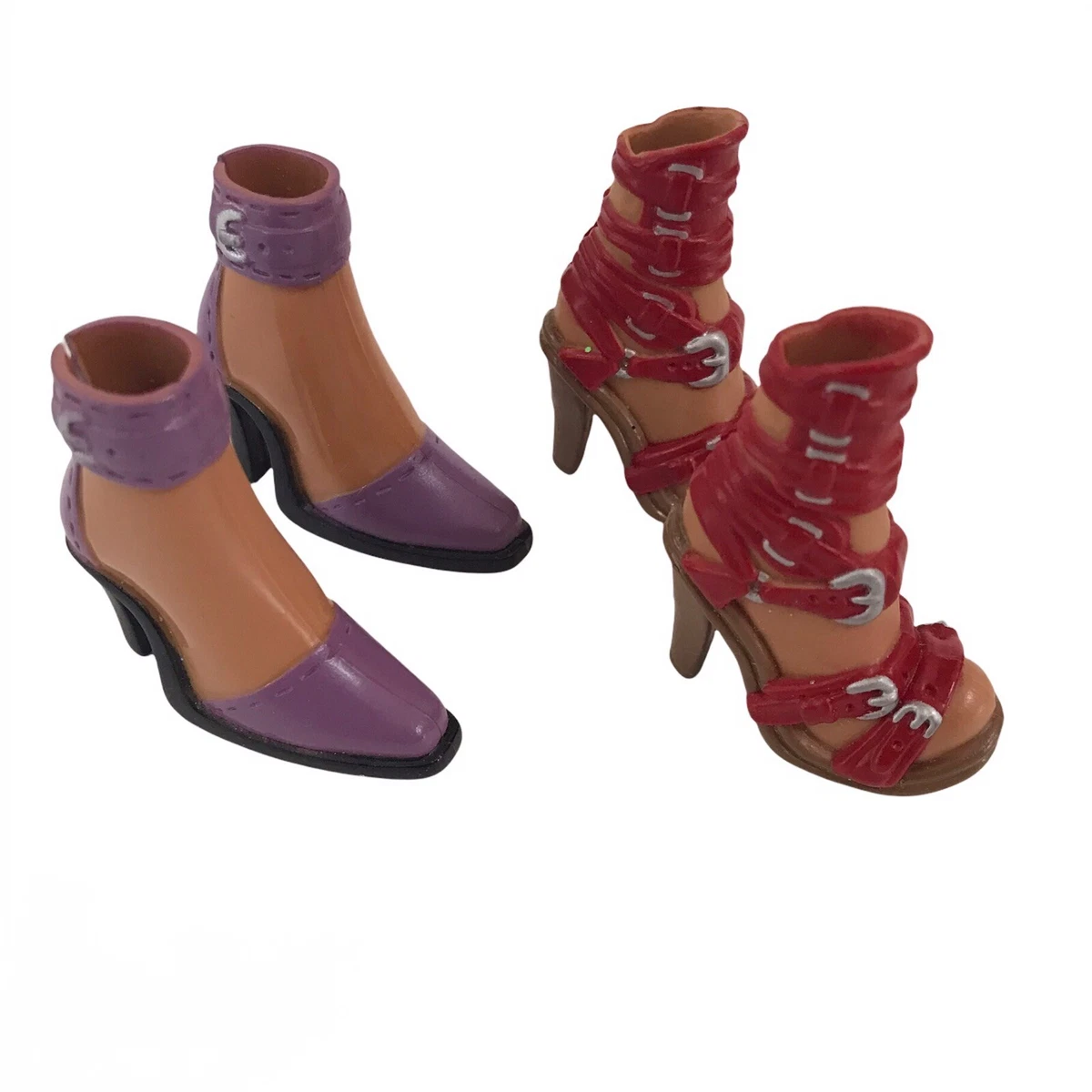 My Scene Doll Shoes Red Strap Silver Buckle High Heels Sandals Purple Lot Girls