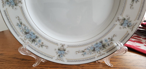 Elington Dinner Plates (pair) 10 1/4" Wade Porcelain White Blue Grey Platinum ! - Picture 3 of 14