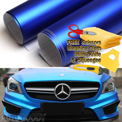 24'' x 60'' Satin Matte Chrome Metallic Deep Blue Vinyl Film Wrap Bubble Free