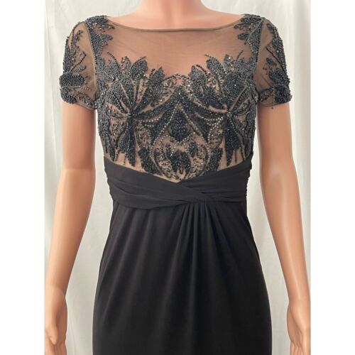 David Meister Long Sheath Black Applique Illusion Beaded Gown, sz 2, Intricate - Picture 6 of 21