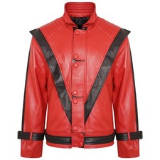 Pop Star MJ Red Thriller Classic Bomber Vintage Mens Casual Red Leather Jacket