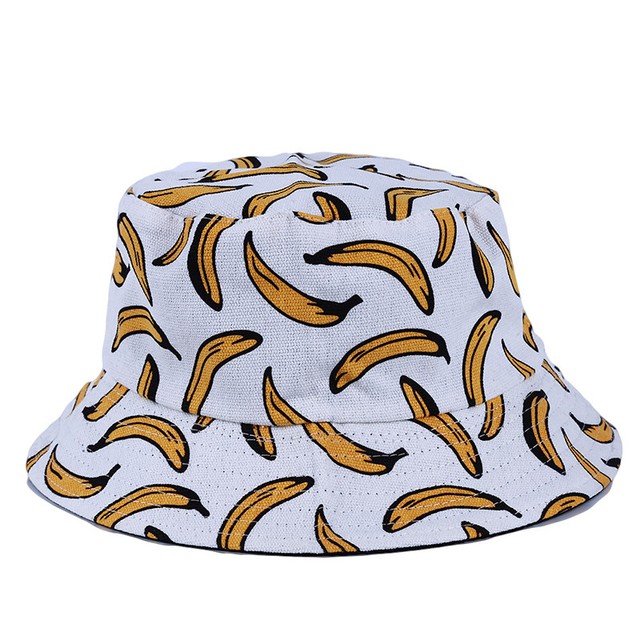 Fashion Banana Print Bucket Hat Fruit Fisherman Hats Summer Double
