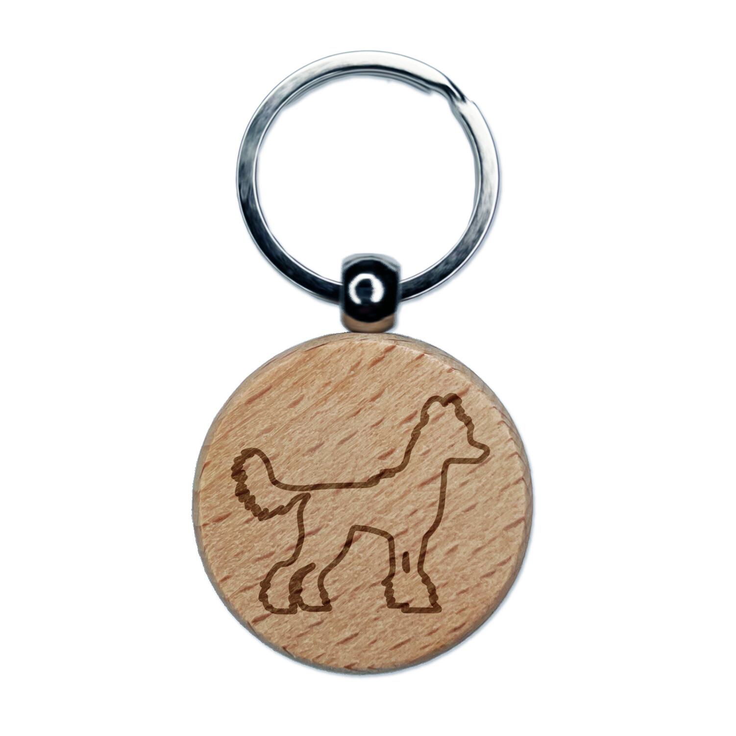 Chinese Crested Dog Engraved Wooden Round Keychain Charm Tag  
