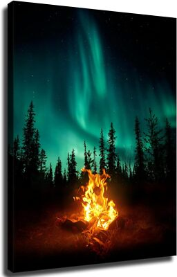 #ad #ad Campfire Under Northern Lights Poster Canvas Picture HD Print Artwork Wall Art $38.90
