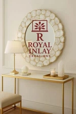 18" White Agate Round Mirror – Luxury Gemstone Wall Art – Crystal Home Decor
