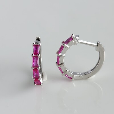 925 Sterling Silver 1.3x3.7mm Ruby 1/2'' Heggie Earrings Gemstone