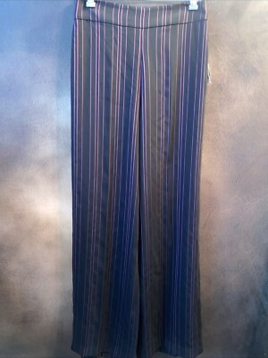 Bar Iii Size 4 NWT Striped Wide Leg Pants Black Purple Pinstripe MSRP $79  