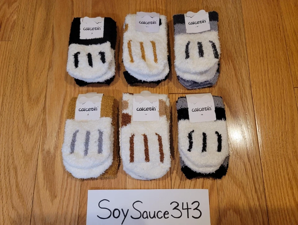 JUEGO DE 6 PARES DE CALCETINES DE MUJER DIFUSOS INVIERNO MULLIDOS ACOGEDORES CÁLIDOS LINDOS PATRÓN DE GATO PATA Foto 2 de 4