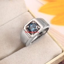 Blau Moissanit Mit 18K Wei&szlig; Vergoldet Silber Ring f&uuml;r Herren #1011