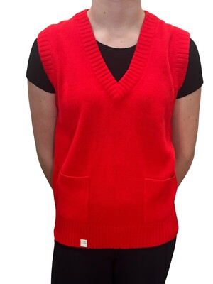 Sweater Vest Red Knit Tank Top S NOS Vtg 1970s POCKET Sweater Vest