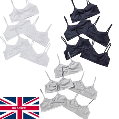 Just Essentials Girls 5 Pack Cotton Crop Bra Tops Plain Colours Back To School