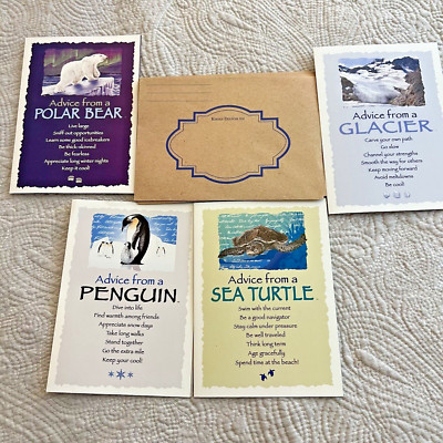4 LOT Advice for Life Note Cards Envelopes Your True Nature Penguin Glacier E60