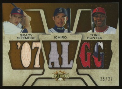 2008 Ichiro Hunter Sizemore Topps Triple Threads Game Bat Jersey Patch #25/27 