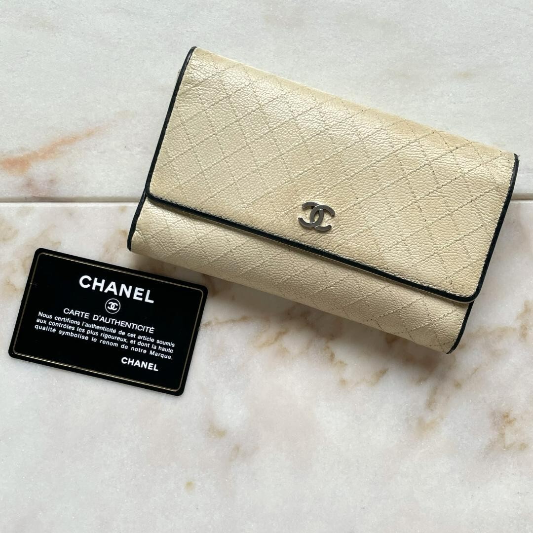Chanel Bicolore Matelasse Caviar Skin Long Wallet Vintage Leather