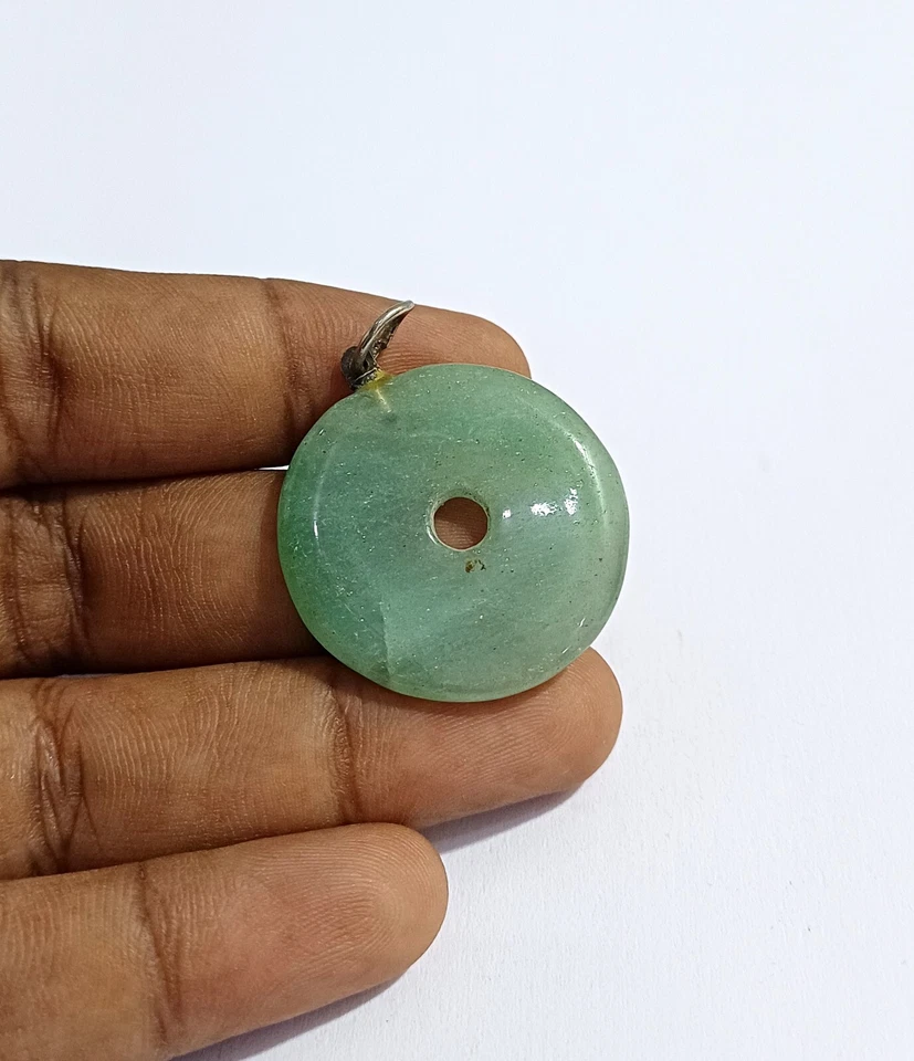 RARO Antiguo Jade Redondo Perforado Alemán Plata Colgante Raro Verde Ver Video Foto 3 de 4