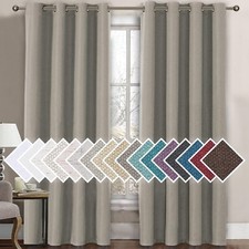 H.VERSAILTEX Linen Blackout Curtains 84 Inch Long for Bedroom/Living Room Taupe