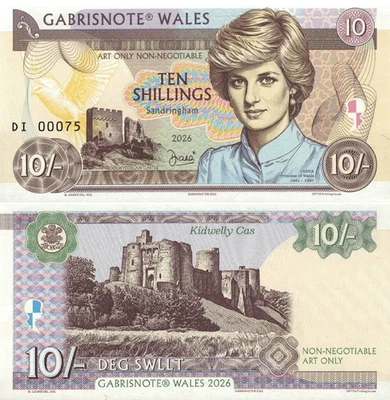 Matej Gabris England 10 Shillings 2026 UNC Diana Fantasy Banknote LOW NUMBER 075 - Image 1 of 4
