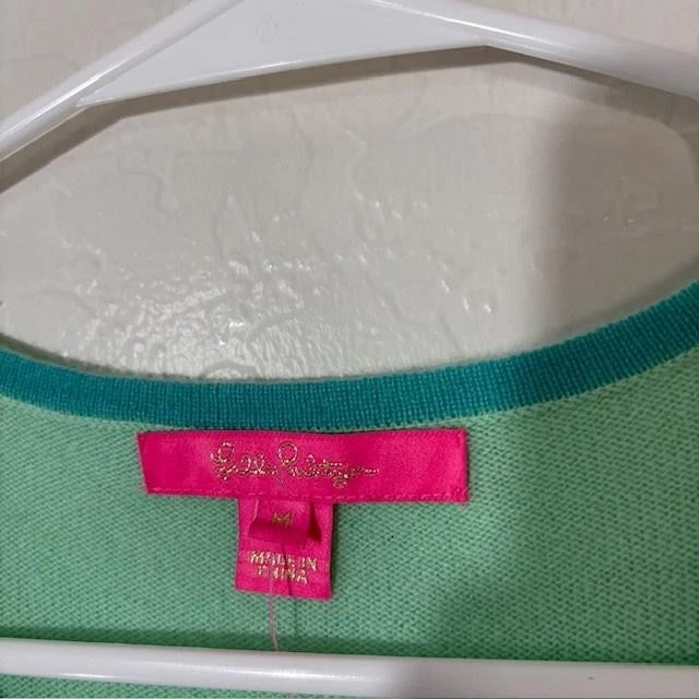 Suéter Lilly Pulitzer Mujer Medio Verde Aqua Rica Cachemira Color Bloque Flecos Foto 3 de 4