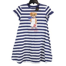Polo Ralph Lauren Striped Polo Bear Cotton Tee Short Sleeve Dress - Girls Size L